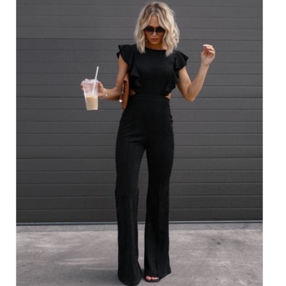 Vici Jennings faux suede ruffle cutout jumpsuit - small